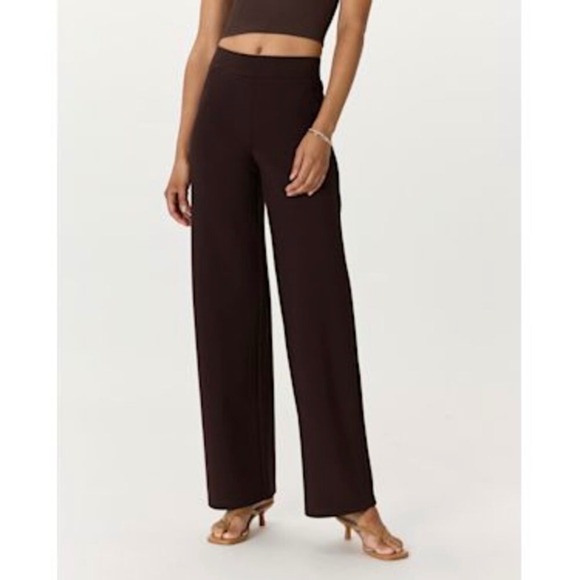 Quince Pants - Quince Ultra-Stretch Ponte Wide Leg Pants Espresso Brown High Rise Small
